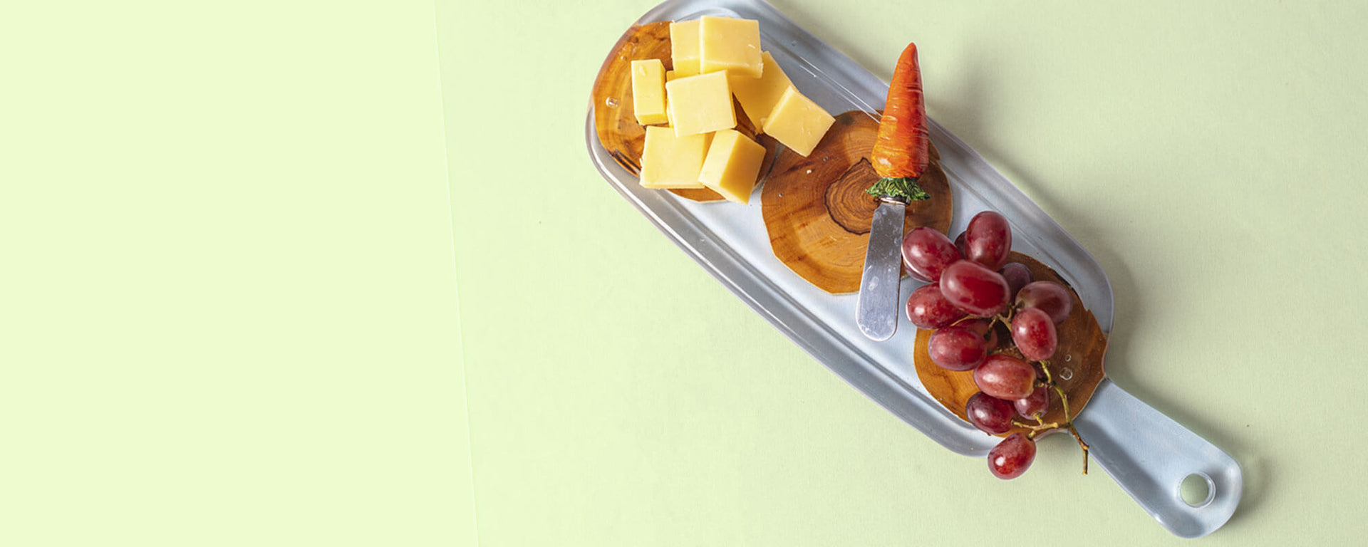 Food on a resin serving board