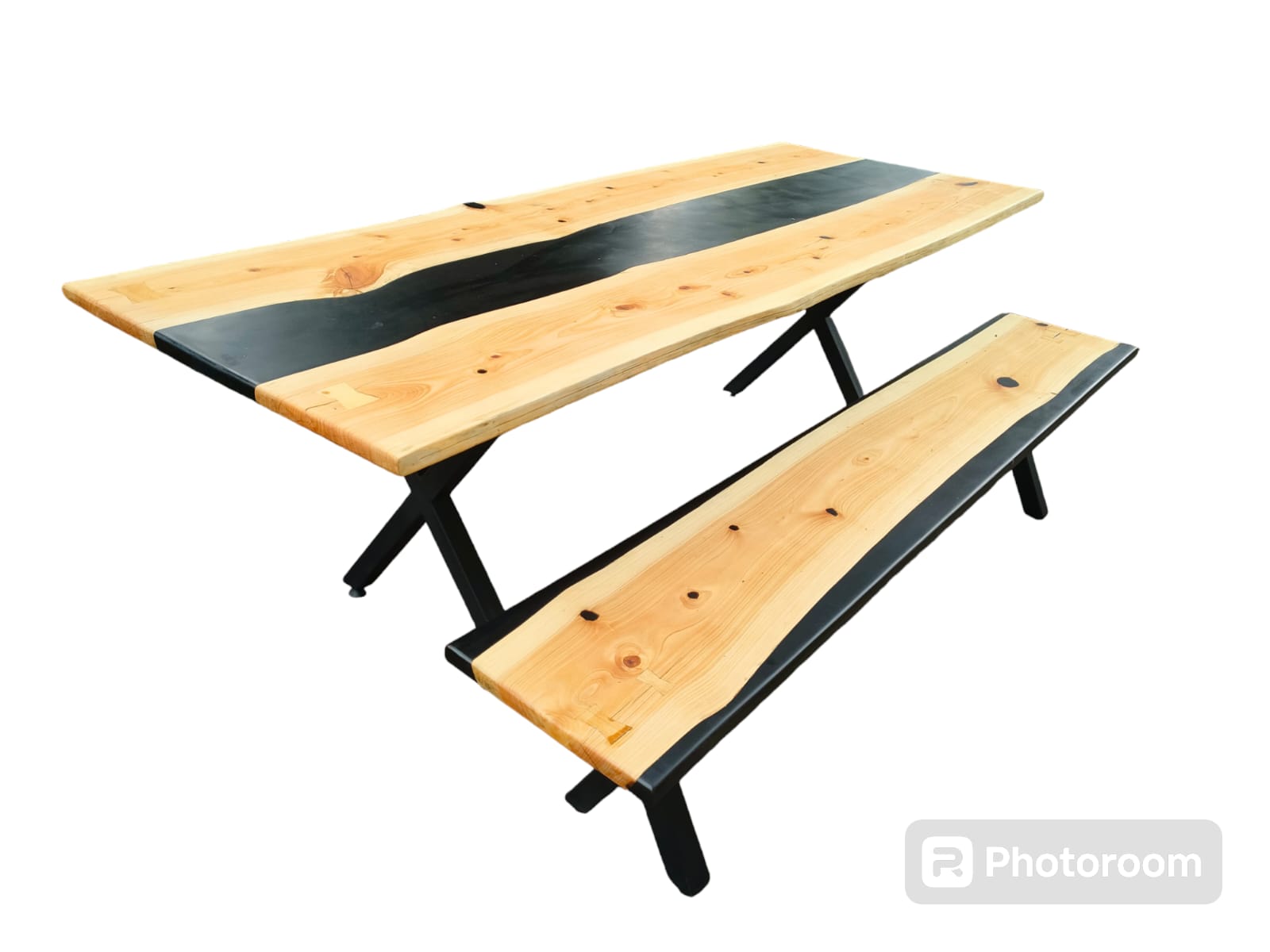 Cypress River  Black Dinning Table & Bench Set | Elefari Woodcraft