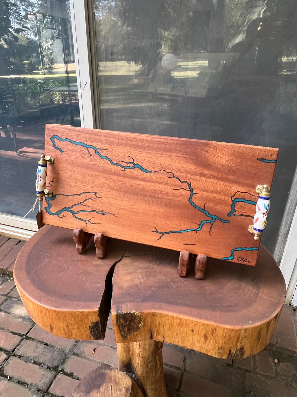 Mahogany Fractal Burn Resin Inlay Tray | Elefari Woodcraft