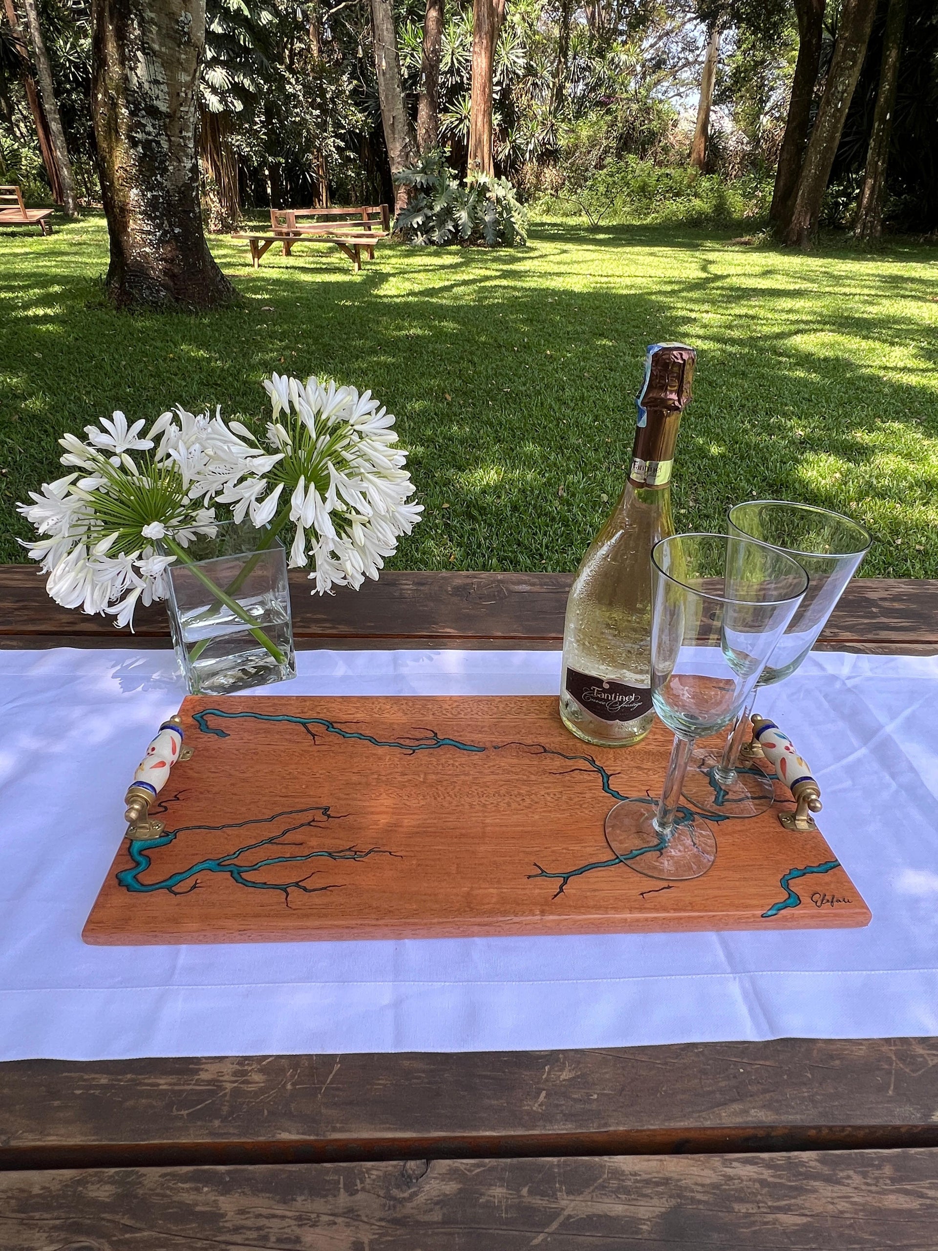 Mahogany Fractal Burn Resin Inlay Tray | Elefari Woodcraft