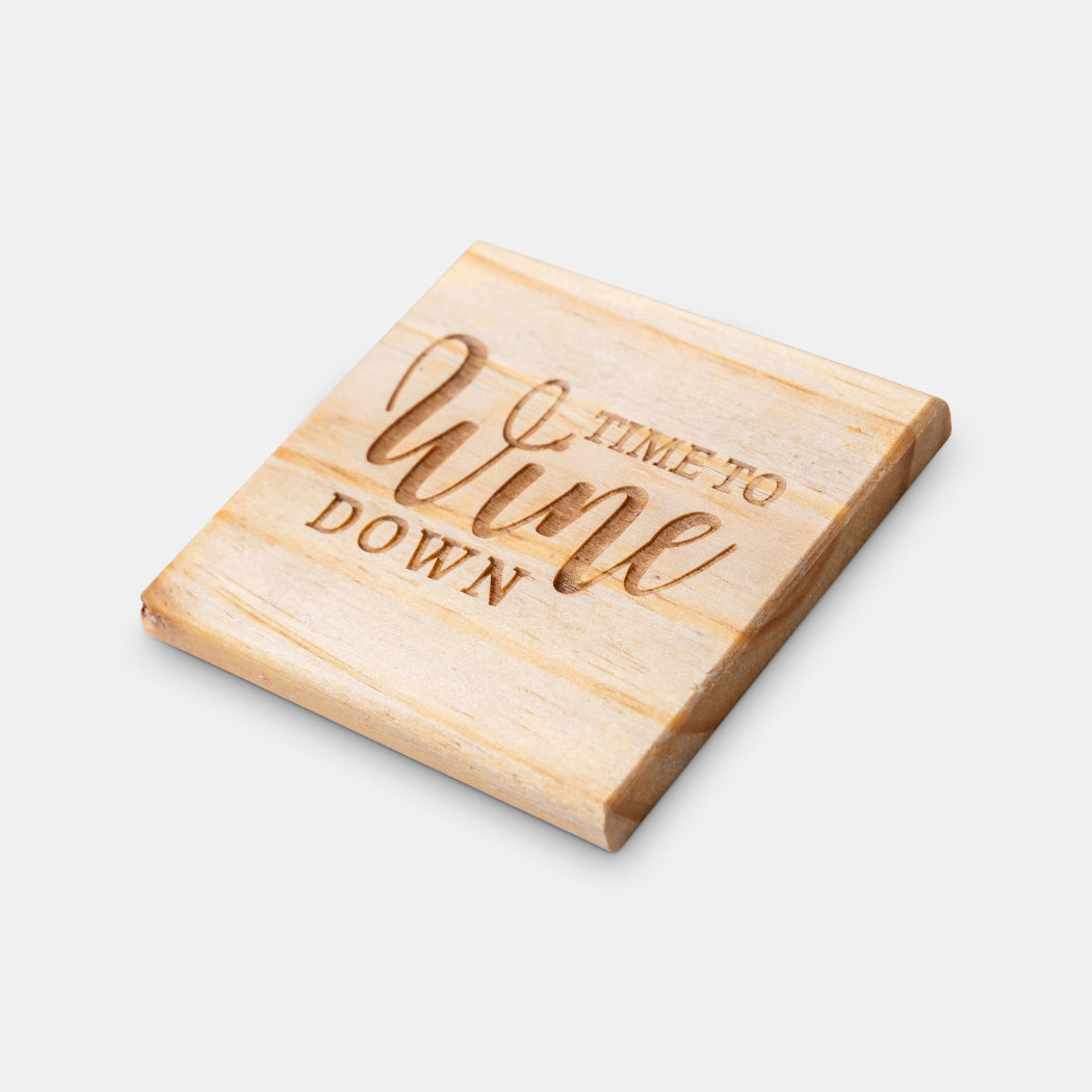 Time to Wine Down Engraved Coaster | Elefari Woodcraft